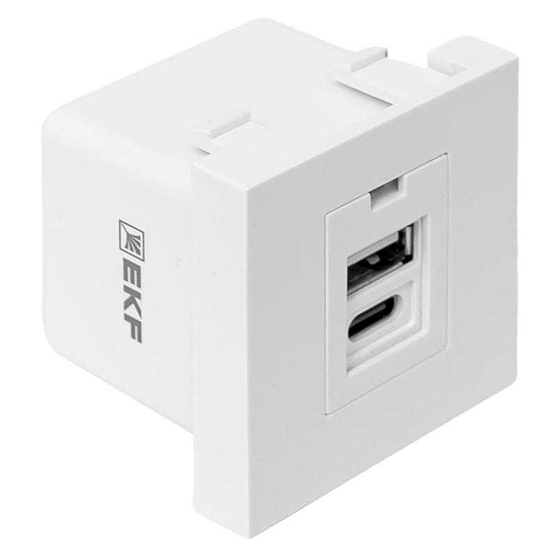 Розетка USB A+C, 2.1А, 2 гнезда, без индикатора, белая 45*45мм | E2MR2-21USB-10-AC | EKF — миниатюра 6