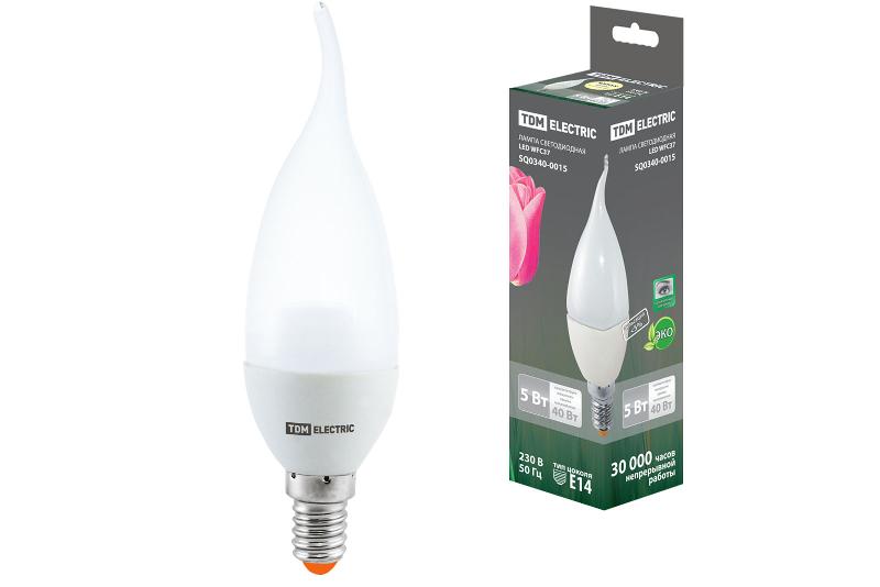 Лампа светодиодная LED 5Вт E14 220В 3000К WFC37 свеча на ветру | SQ0340-0015 | TDM — TDM ELECTRIC