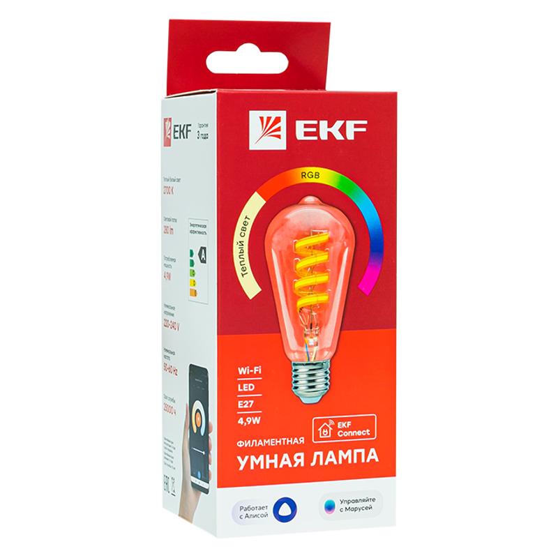 Умная лампа филаментная RGB лампа E27 ST64 | slwf-e27-st64-fil-rgbw | EKF — миниатюра 9