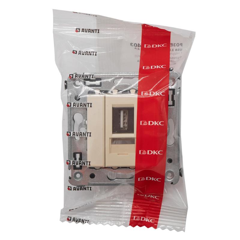 USB 2.0 розетка одинарная в стену, тип А-А, "Avanti", "Ванильная дымка" — миниатюра 8