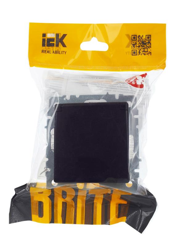 BRITE Розетка с заземлением со шторками с кр. 16А IP44 РСбш10-3-44-БрЧ черный | BR-R16-16-44-K02 | IEK — миниатюра 4