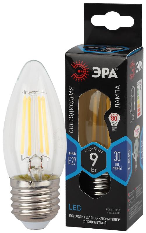 Лампа светодиодная F-LED B35-9w-840-E27 (филамент, свеча, 9Вт, нейтр, E27) | Б0046997 | ЭРА — миниатюра 1