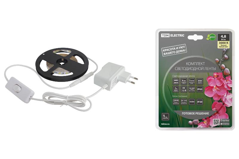 Комплект светодиодной ленты SMD2835-60 LED/м-12 В-4,8 Вт/м-IP65-3000 К (3 м), 18 Вт | SQ0331-0230 | TDM — TDM ELECTRIC