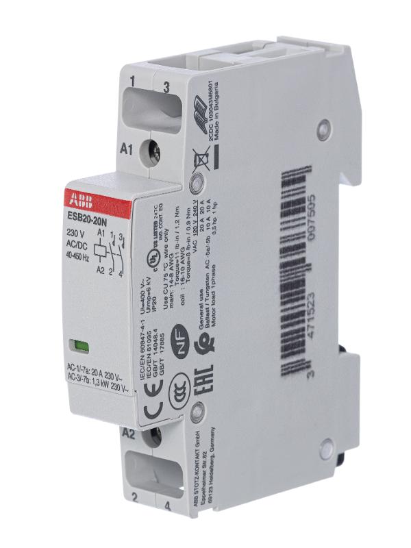 Контактор ESB20-20N-06 модульный (20А АС-1, 2НО), катушка 230В AC/DC | 1SBE121111R0620 | ABB — ABB