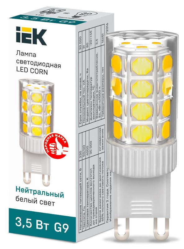 Лампа светодиодная CORN капсула 3,5Вт 230В 4000К керамика G9 IEK | LLE-CORN-4-230-40-G9 | IEK — IEK (ИЭК)