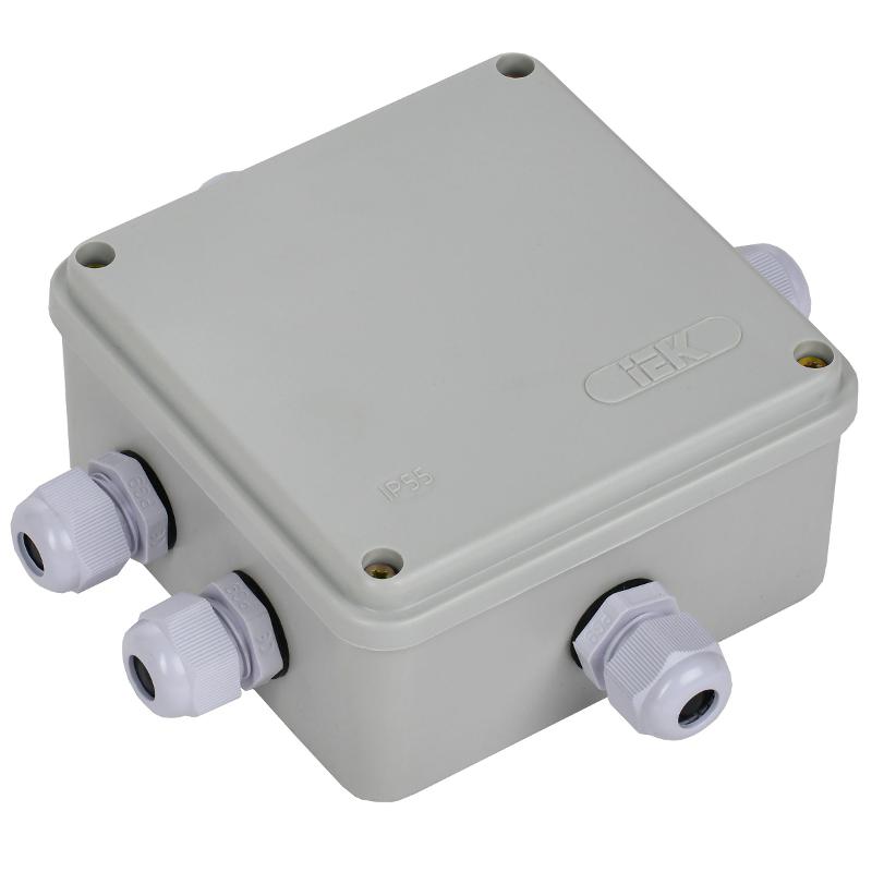 Коробка распределительная КМ41330 для о/п 100х100х50 мм IP55 (RAL7035, гермовводы PG9 5 шт) | UKO10-100-100-050-K51-55 | IEK — миниатюра 4