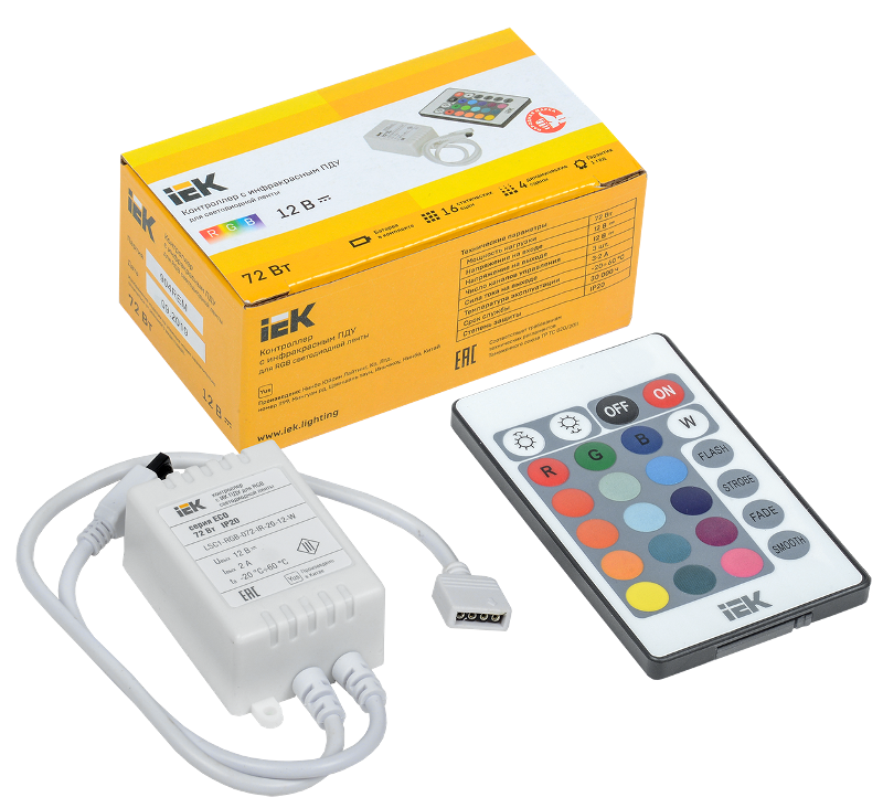 Контроллер с ПДУ ИК RGB 3 канала 12В 2А 72Вт | LSC1-RGB-072-IR-20-12-W | IEK — миниатюра 2