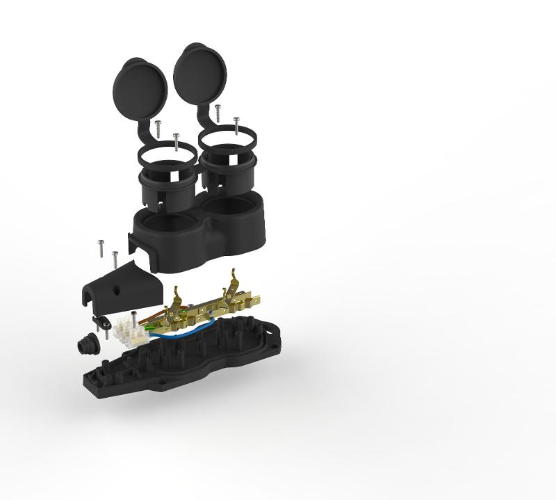 Колодка  KX-2e-B-IP44 каучуковая с заземлением 2 розетки 16A IP44 черная | Б0068451 | ЭРА — миниатюра 2
