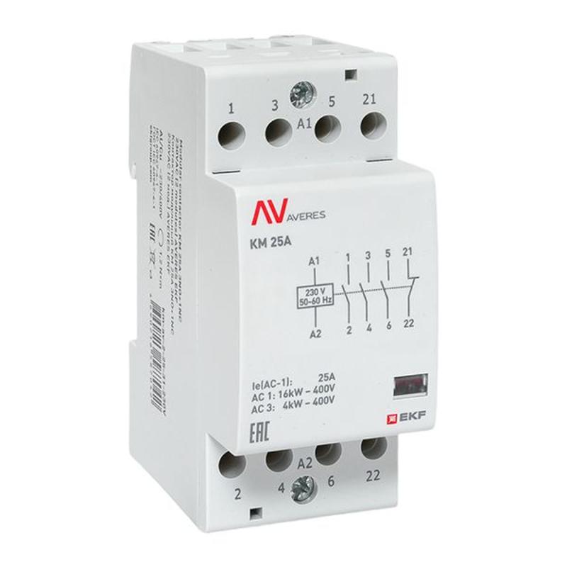 Контактор модульный КМ 25А 3NO+1NC 230VAC (2 мод.) AVERES | km-av-2-25-31-230V | EKF — миниатюра 1