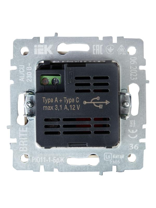 BRITE Розетка USB A+C 18Вт РЮ11-1-БрЖ жемчужный | BR-U22-018-K36 | IEK — миниатюра 4