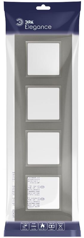 Рамка для розеток и выключателей Elegance 14-5014-16 Classic, на 4 поста, титан | Б0065829 | ЭРА — миниатюра 2