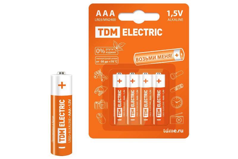 Элементы питания LR03 AAA Alkaline 1,5V BP-4  | SQ1702-0006 | TDM — TDM ELECTRIC