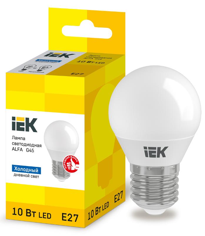 Лампа LED ALFA G45 шар 10Вт 230В 6500К E27 | LLA-G45-10-230-65-E27 | IEK — IEK (ИЭК)