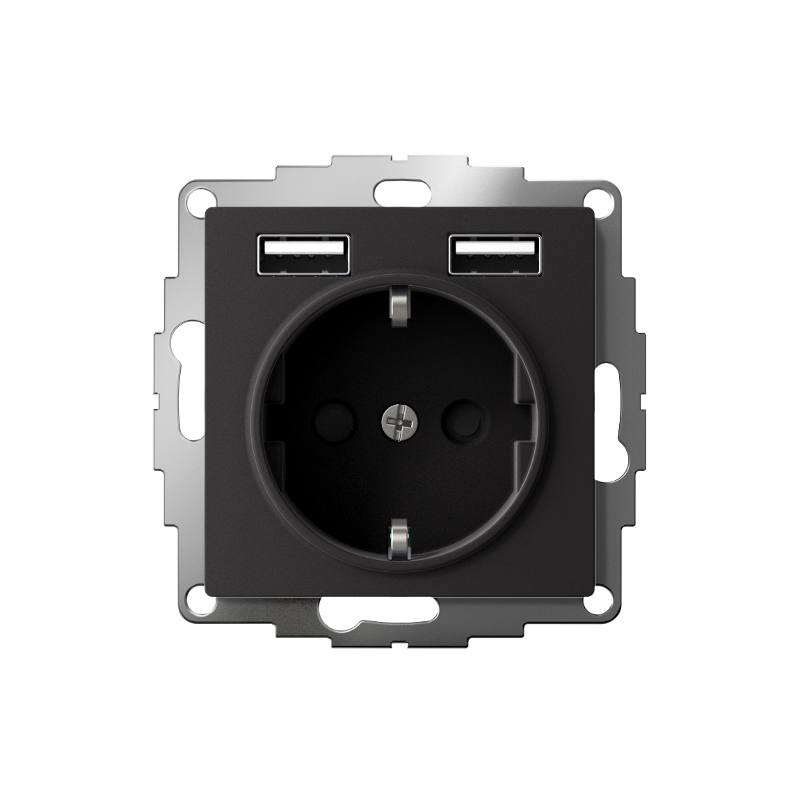 AtlasDesign Карбон Розетка 16А c 2 USB A+A, 5В/2,4А, 2х5В/1,2 А, механизм | ATN001030 | SE — миниатюра 2