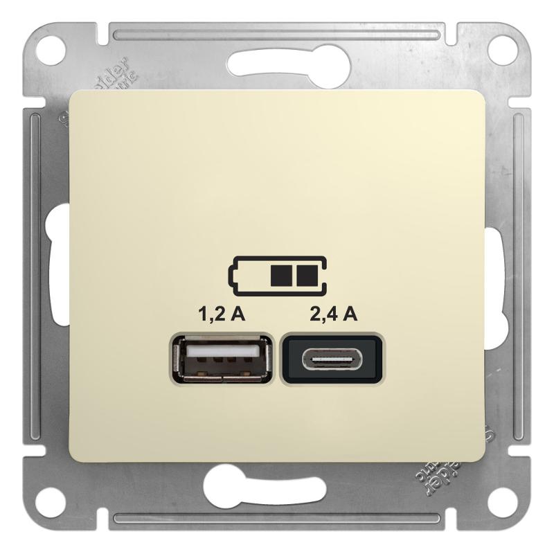 Glossa Бежевый USB Розетка A+С, 5В/2,4А, 2х5В/1,2 А, механизм, | GSL000239 | SE — Systeme Electric