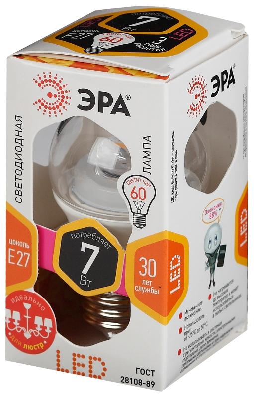 Лампа светодиодная LED P45-7W-827-E27-Clear (диод,шар,7Вт,тепл,E27) | Б0017243 | ЭРА — миниатюра 2