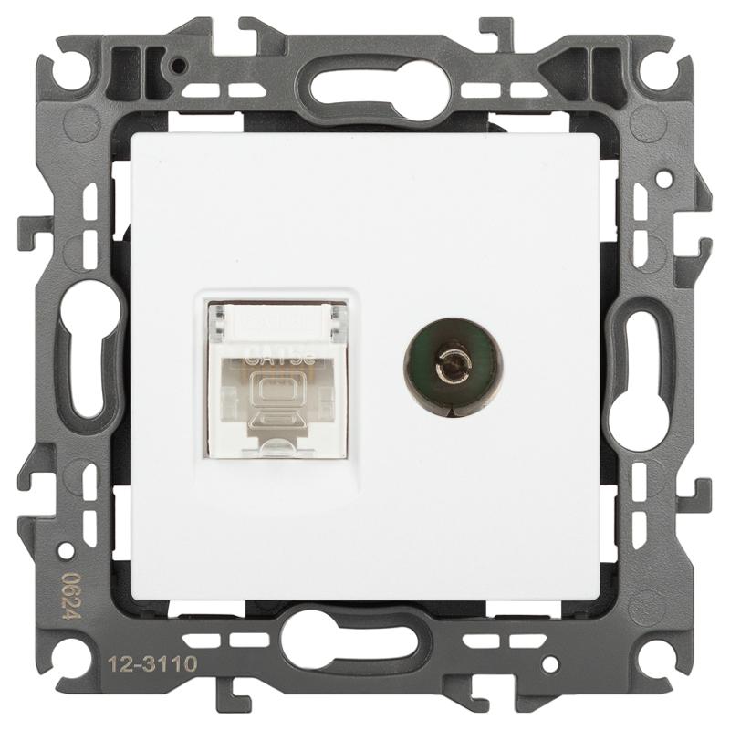 Розетка ЭРА Серия 12 12-3110-01М комбинированная RJ45+TV, белый матовый  | Б0065691 | ЭРА — миниатюра 1