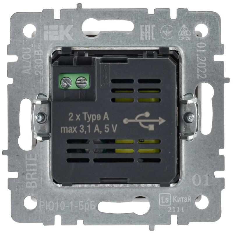 BRITE Розетка USB A+A 3,1А РЮ10-1-БрБ белый | BR-U21-D31-K01 | IEK — миниатюра 4