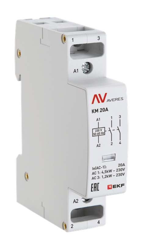 Контактор модульный КМ 20А 1NC+1NO 48VAC (1 мод.) AVERES | km-av-1-20-11-48V | EKF — EKF