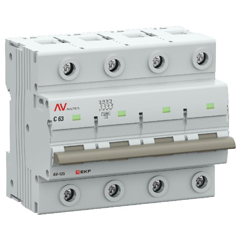 Выключатель автоматический AV-125 4P 63A (D) 10kA  AVERES |mcb125-4-63D-av| EKF — EKF