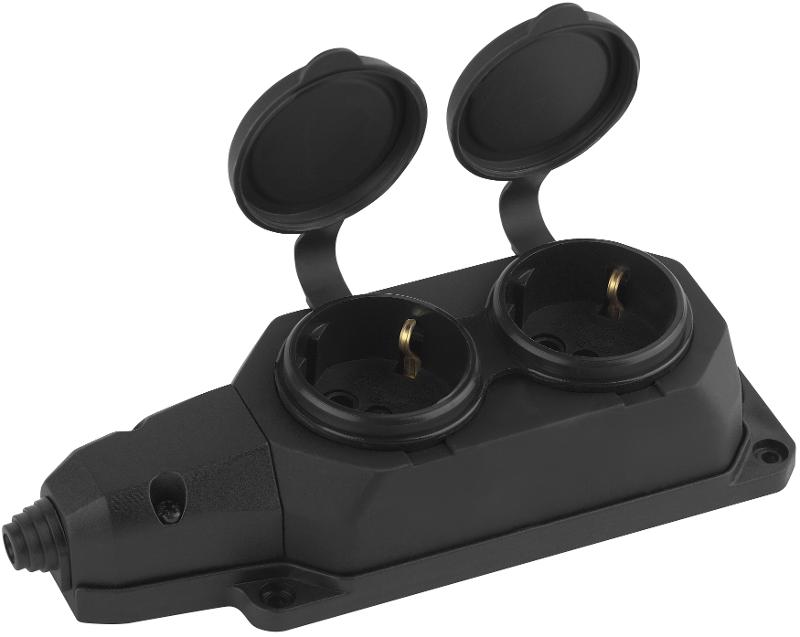 Колодка каучуковая с/з 2гн 16A IP44 черная K-2e-B-IP44| Б0044544 | ЭРА — миниатюра 3