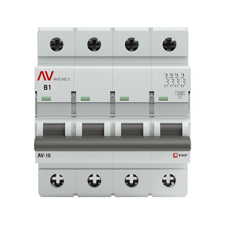 Выключатель автоматический четырехполюсный AV-10 1А B 10кА AVERES | mcb10-4-01B-av | EKF — миниатюра 2