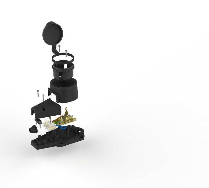 Колодка  KX-1e-B-IP44 каучуковая с заземлением 1 розетка 16A IP44 черная | Б0068402 | ЭРА — миниатюра 2