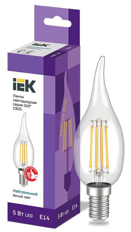 Лампа светодиодная LED CВ35 св.н/ветру 5Вт 230В 4000К E14 серия 360° | LLF-CB35-5-230-40-E14-CL | IEK — IEK (ИЭК)