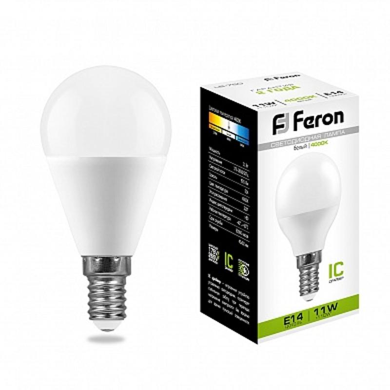 Лампа светодиодная LB-750 (11W) 230V E14 4000K G45 | 25947 | FERON — миниатюра 1