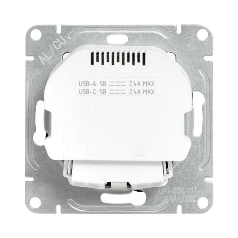 Механизм розетки с USB-A+С - 2шт, 16А, с заземлением, со шторками, чёрный Эпика EKF | UP1-SOB-111-USBA+USBC | EKF — миниатюра 7