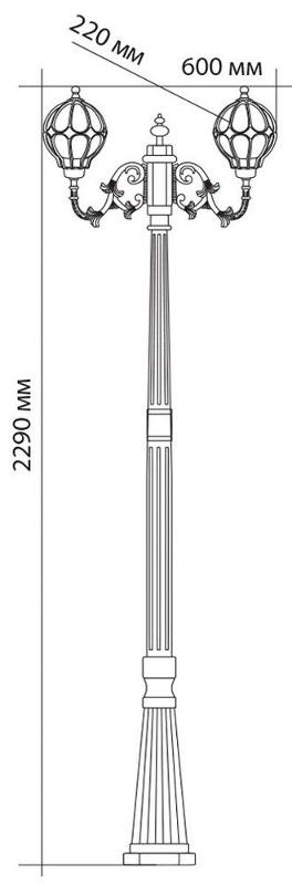 Светильник садово-парковый PL3808 2*60W 230V E27 600*220*2310мм черное золото (столб 2,29M) | 11385 | FERON — миниатюра 2
