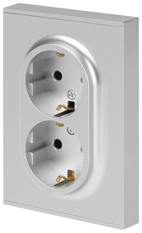 Розетка Arktik 16-2105-03 двойная с заземлением 2X2P+E Schuko со шторками 16А-250В алюминий | Б0070456 | ЭРА — миниатюра 3