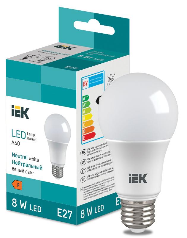 Лампа светодиодная Bulb A60 710lm 4000K E27 | LL-I-A60-8-230-40-E27 | IEK — IEK (ИЭК)