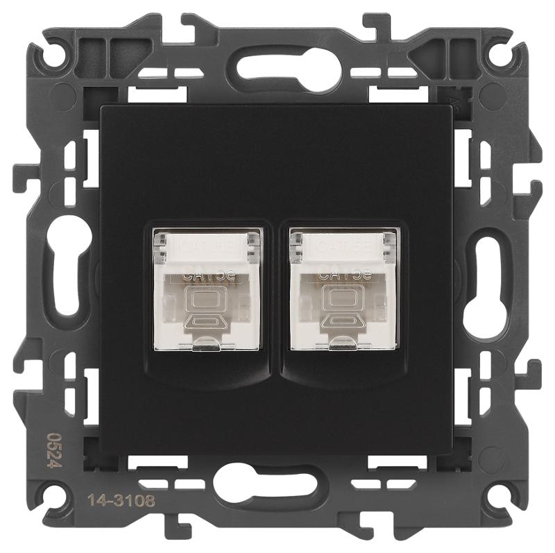 14-3108-05 Розетка 2хRJ45, IP20, антрацит | Б0034312 | ЭРА — миниатюра 1