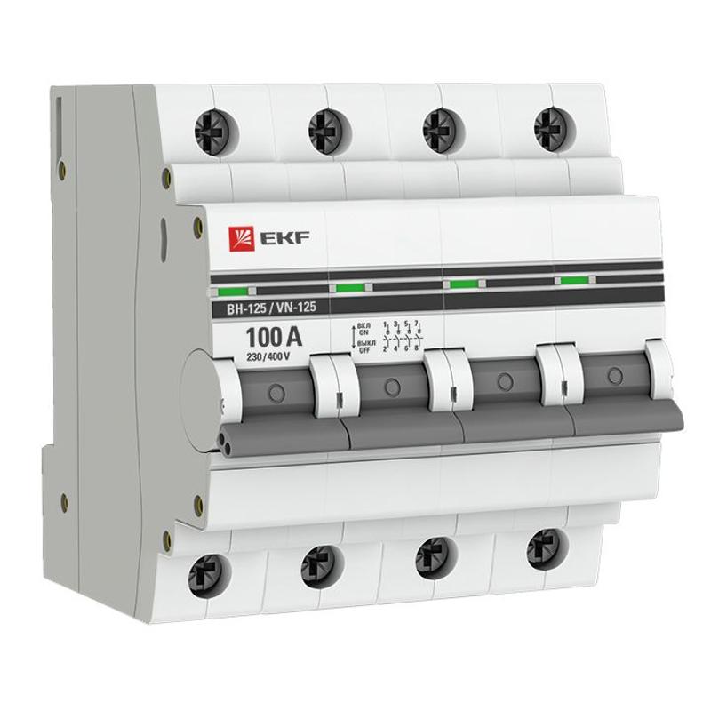 Выключатель нагрузки модульный ВН-125, 4P 100А EKF PROxima | SL125-4-100-pro | EKF (замена - S1254125) — EKF