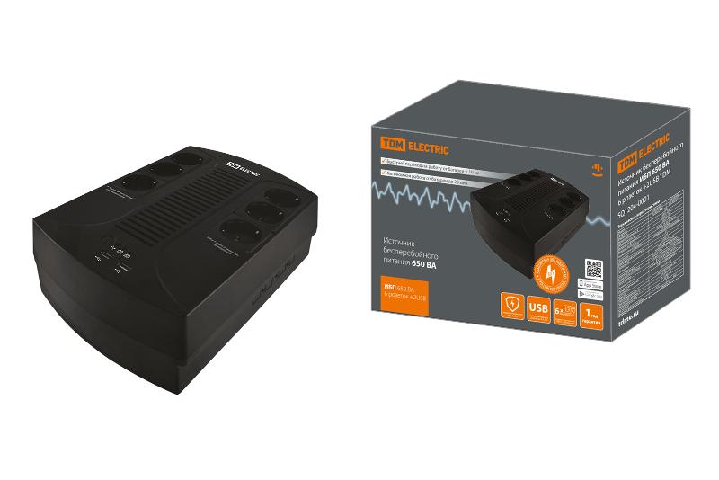 Источник бесперебойного питания ИБП 650 ВА 6 розеток +2USB | SQ1204-0001 | TDM — TDM ELECTRIC