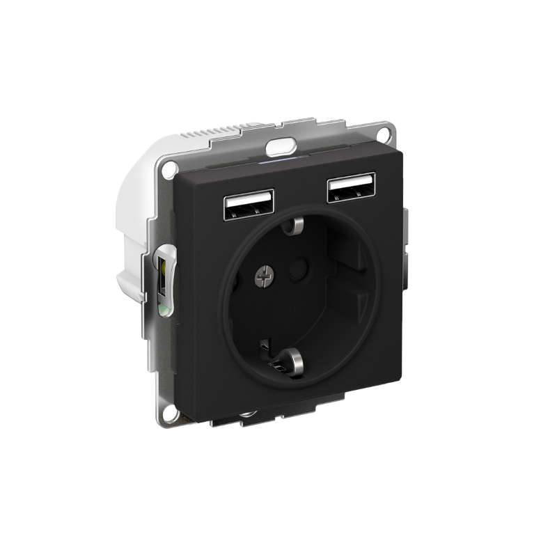 AtlasDesign Карбон Розетка 16А c 2 USB A+A, 5В/2,4А, 2х5В/1,2 А, механизм | ATN001030 | SE — миниатюра 1
