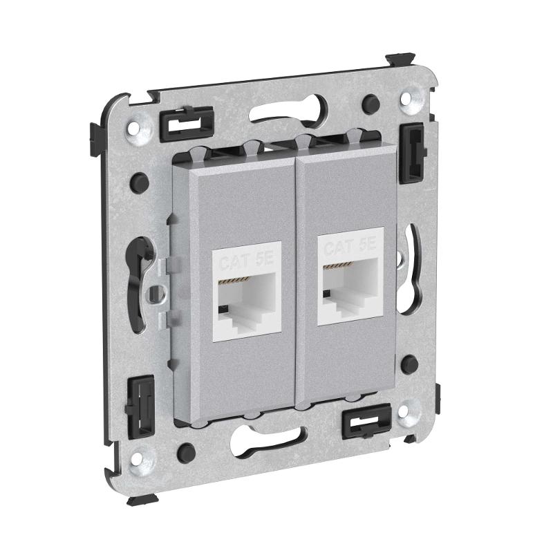 Компьютерная розетка RJ-45 без шторки в стену, кат.5е двойная, "Avanti", "Закаленная сталь" | 4404664 | DKC — миниатюра 2