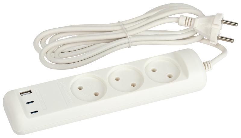 Удлинитель электрический ЭРА U-3-3m-USB-W 3 розетки + 3xUSB A+C 3м 10А белый | Б0069076 | ЭРА — ЭРА (Энергия света)