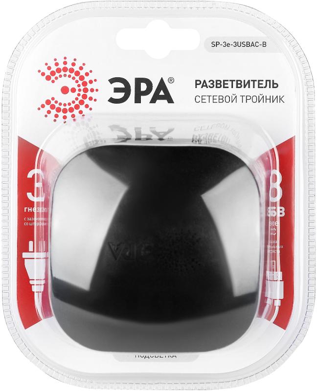 Разветвитель электрический ЭРА SP-3e-3USBAC-B на 3 розетки + 3 USB A+C с заземлением со шторками 16А черный | Б0069082 | ЭРА — миниатюра 2