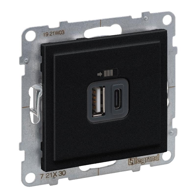 SUNO Зарядное устройство USB 2 выхода Тип А - Тип С Цвет "Антрацит" | 721430 | Legrand — Legrand
