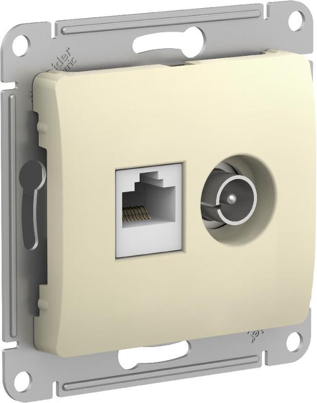 Glossa Бежевыйый Розетка 2-ая TV + компьютерная RJ45, кат. 5Е, механизм | GSL000289 | SE — миниатюра 1