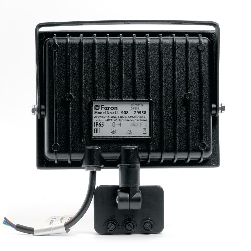 Прожектор светодиодный с датчиком LL-908 IP44 50W 6400K | 29558 | Feron — миниатюра 3