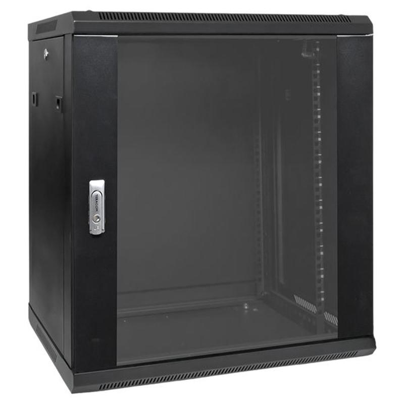 Шкаф настенный 19" TERACOM PRO 12U 600х450 мм дверь стеклянная с замком-ручкой чёрный | TRP-WLL-1264-40B | EKF — EKF