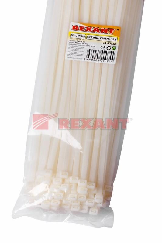 Стяжкa нейлоновая 450 x 7,6 мм, белая (упак. 100 шт) | 07-0450-8 | REXANT — миниатюра 3