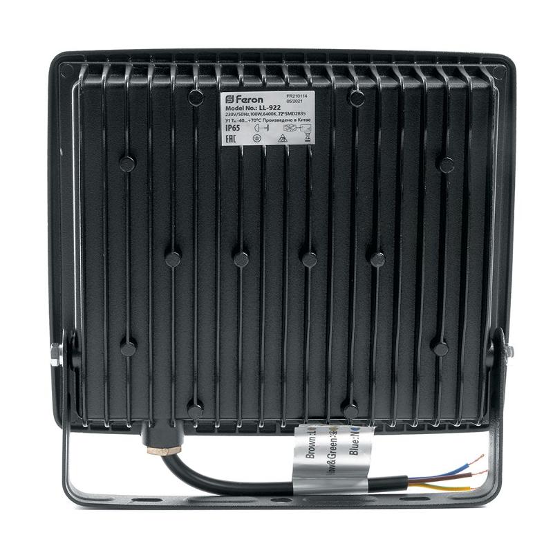 Прожектор светодиодный 2835 SMD 100W 4000K IP65  AC230V/50Hz, черный, LL-922 | 48108 | FERON — миниатюра 4