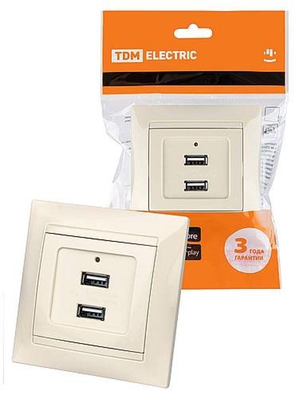 Розетка 2USB порт 2,1А 5В сл. кость "Лама"  | SQ1815-0141 | TDM — TDM ELECTRIC
