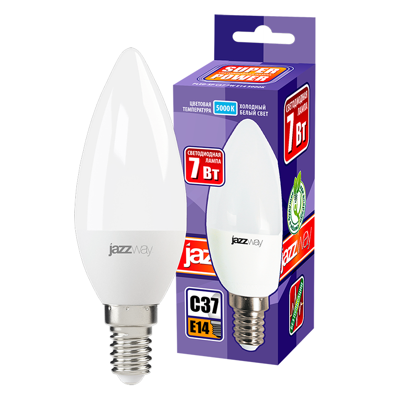 Лампа светодиодная LED 7Вт E14 220В 5000К PLED- SP C37 свеча | 1027832-2 | Jazzway — миниатюра 3