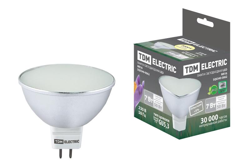 Лампа светодиодная LED 7Вт GU5.3 220В 3000К MR16 SMD (с матовым стеклом) отражатель (рефлектор) | SQ0340-0062 | TDM — TDM ELECTRIC