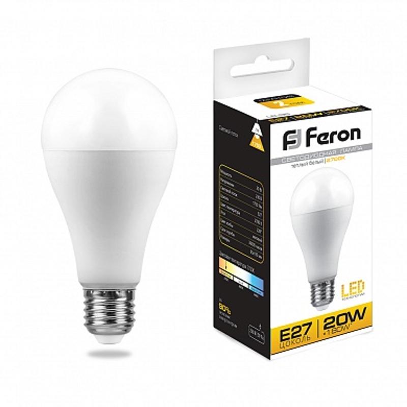 Лампа светодиодная LB-98 (20W) 230V E27 2700K A65 | 25787 | FERON — миниатюра 1